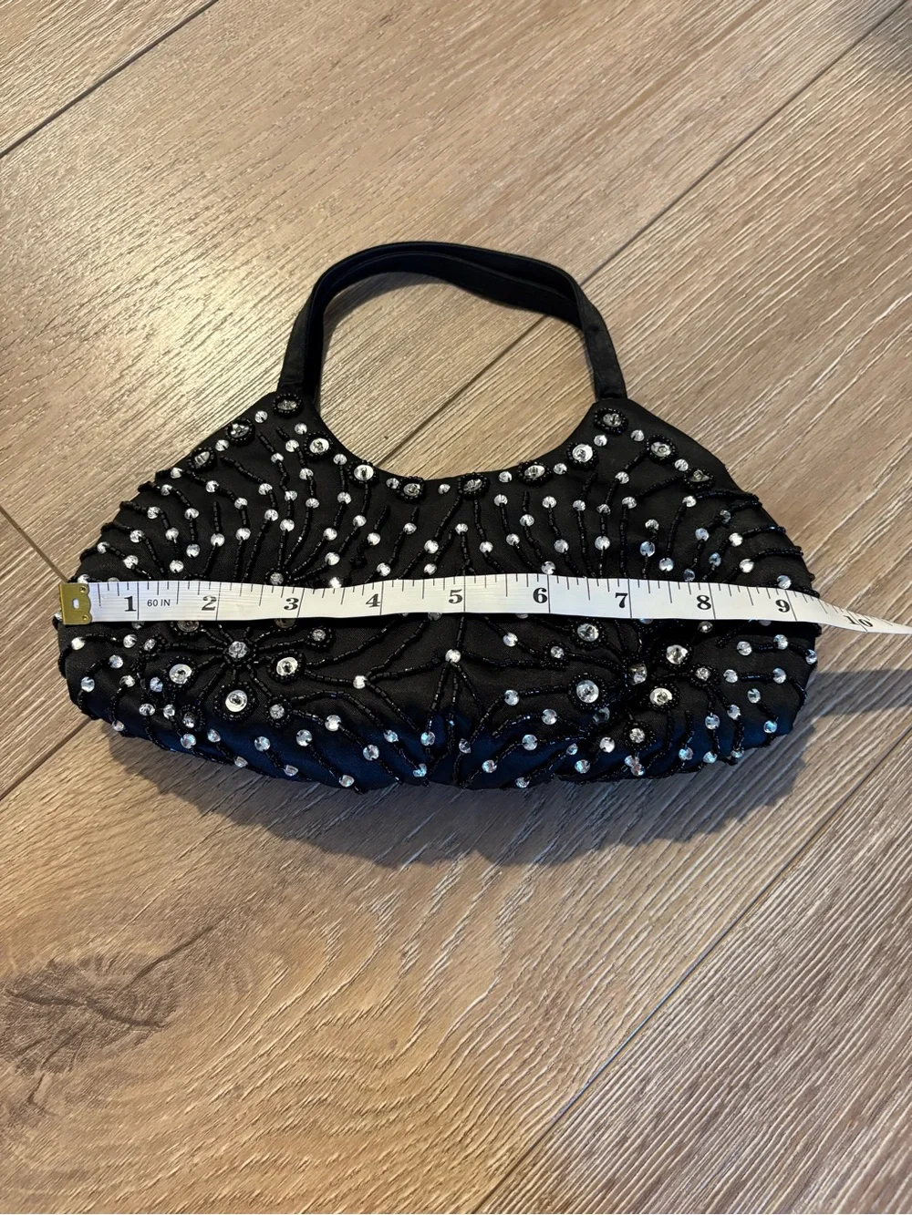 Valerie Stevens Black Beaded Evening Clutch with Crystal Accents